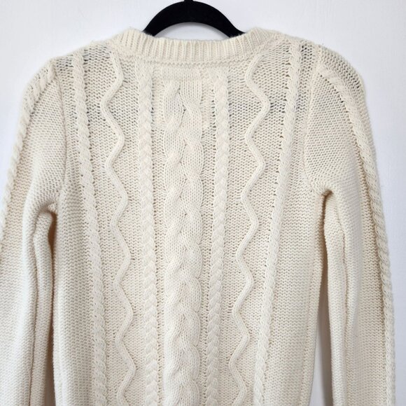 Aerie Wool Blend Women's Cable Knit Button Up Ivory Cardigan, Sm, Fisherman - Picture 3 of 8